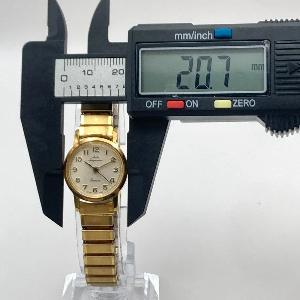 Vtg Jules Jurgensen Women's Watch 21mm Gold Tone Stretch New Battery SMALL 5.75